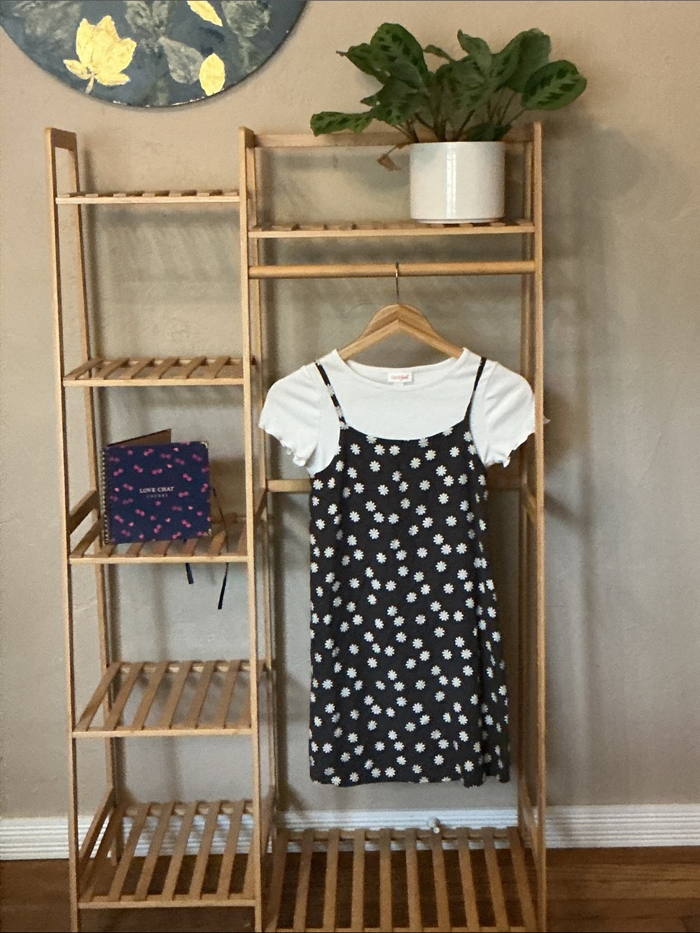 art class Daisy Print Black Sundress with Ribbed White Tee-Shirt